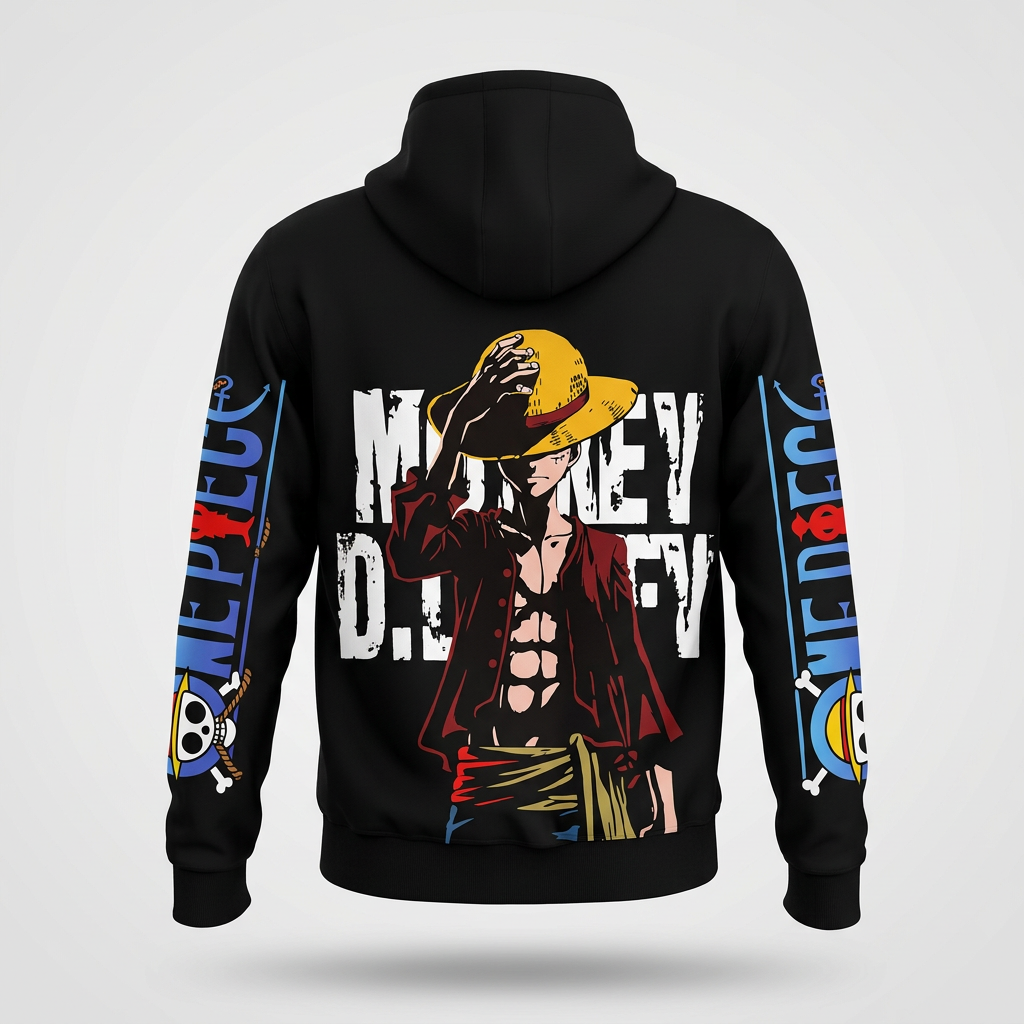 One Piece Luffy Graphic Pullover Hoodie – Black – My Store