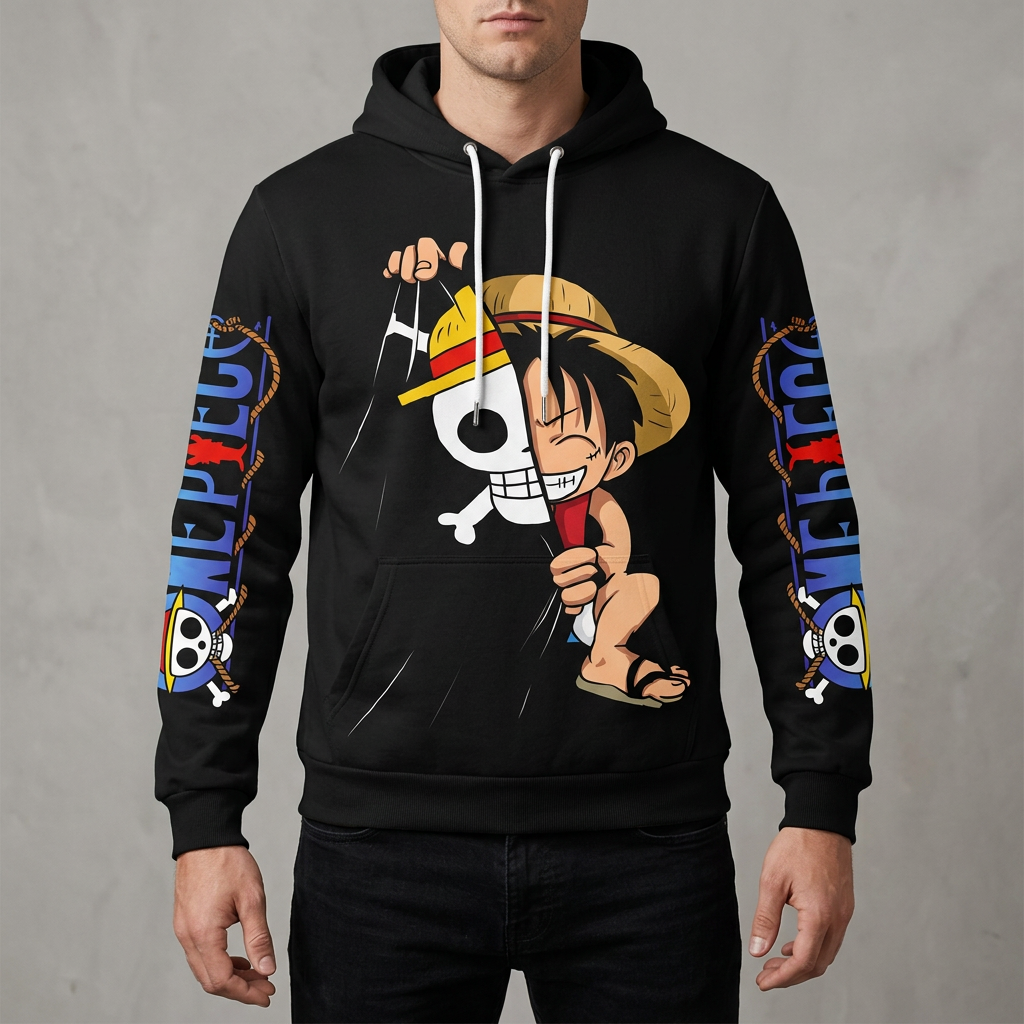 One Piece Luffy Graphic Pullover Hoodie – Black – My Store
