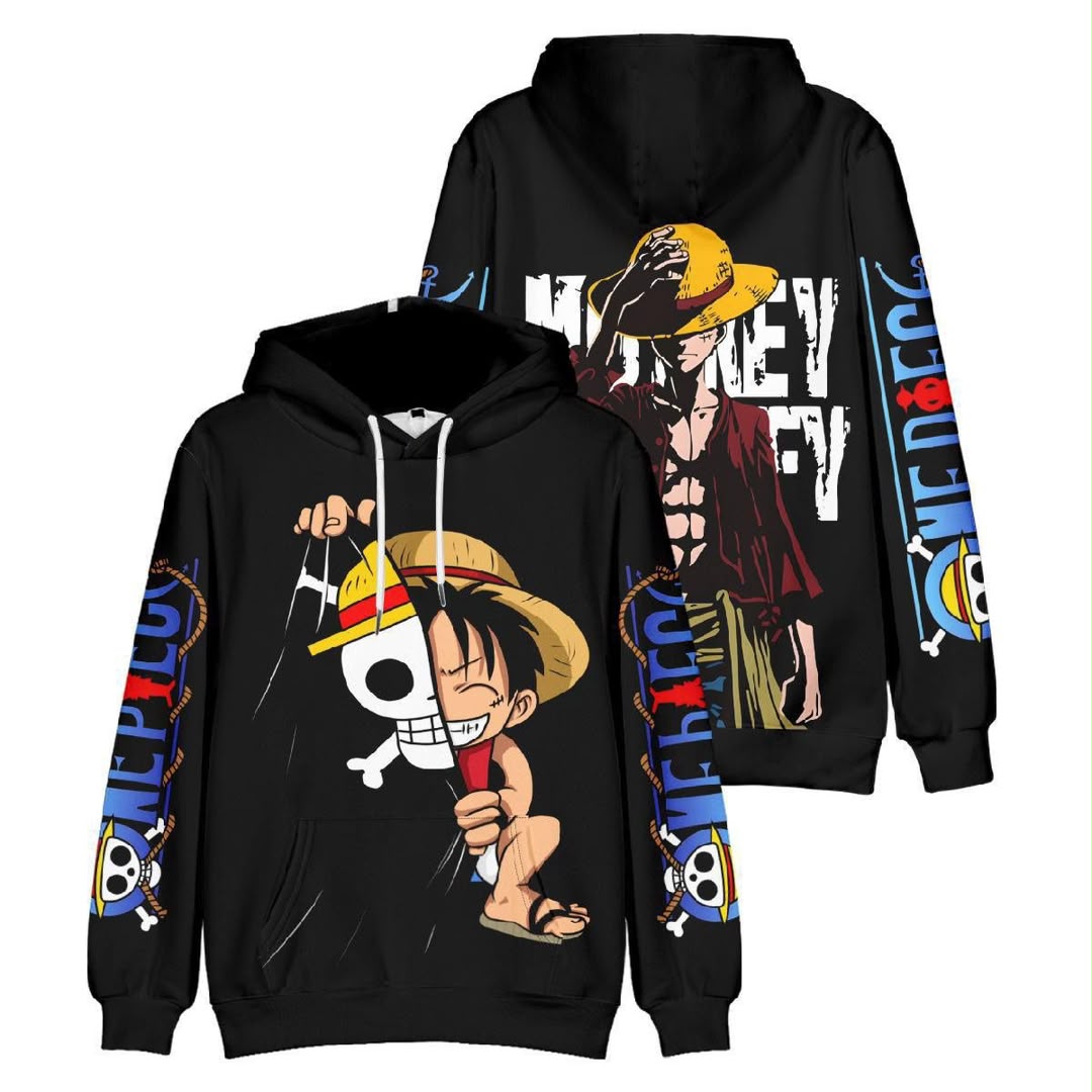 One Piece Luffy Graphic Pullover Hoodie – Black – My Store